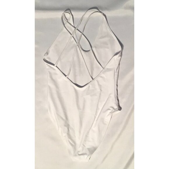 One Piece Womens Talk Thirty To Me Print Sexy Criss Cross Back White Medium - Picture 2 of 3